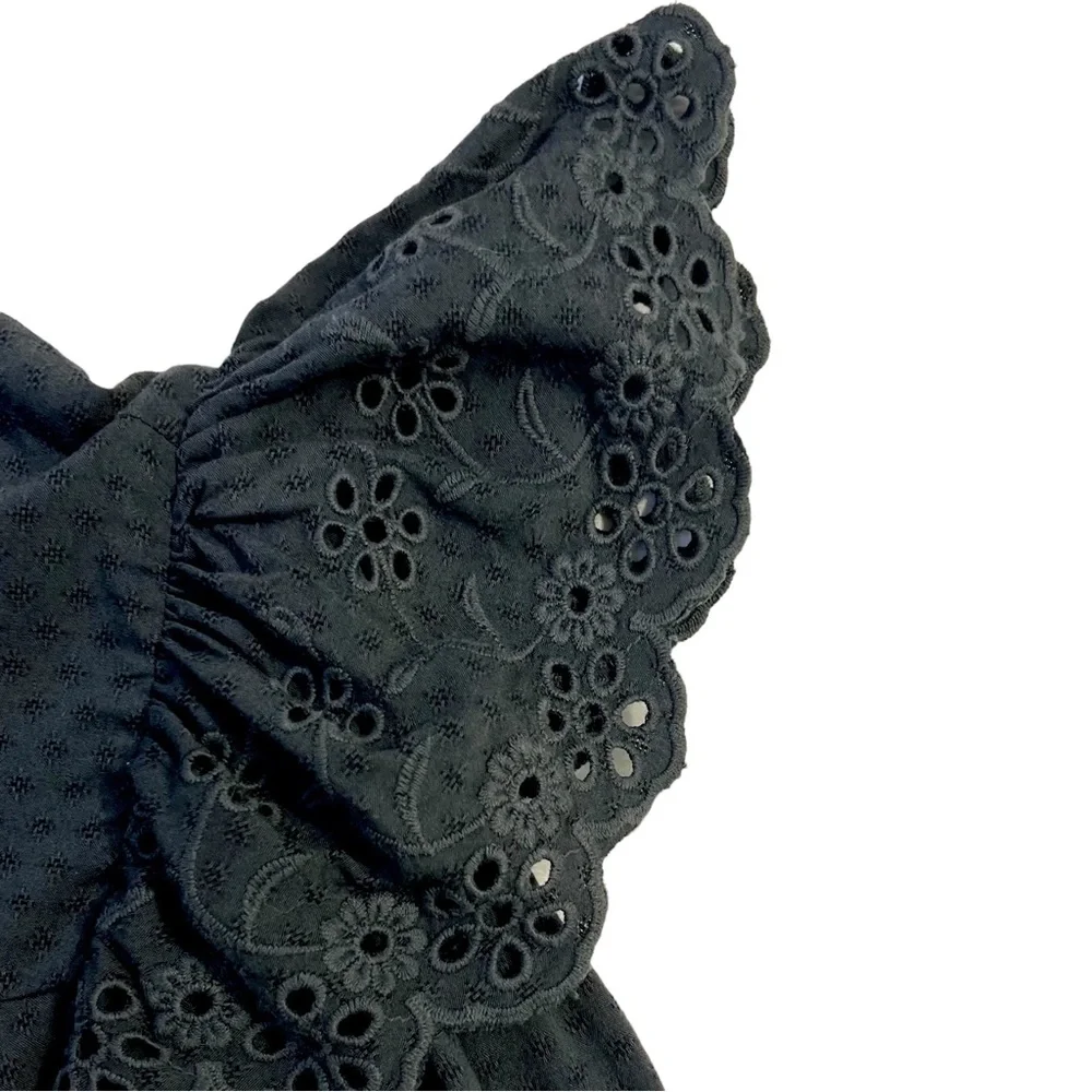 XL Eyelet Ruffle Long-sleeve Dress Dark Gray/Black Dark Cottagecore - Ravencore - Picture 5 of 11